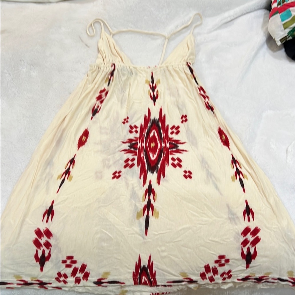 Lux Cream and Red Patterned Dress